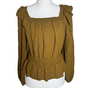 Universal Thread Size Small Mustard Gold Stripe Peplum Boho Cottagecore Top